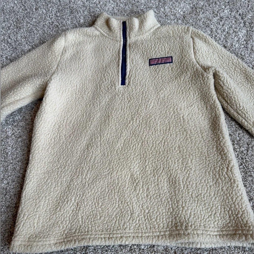 Vineyard Vines Kids Sherpa Harbor Fleece Half Zip Pullover | Large (16) | Cream